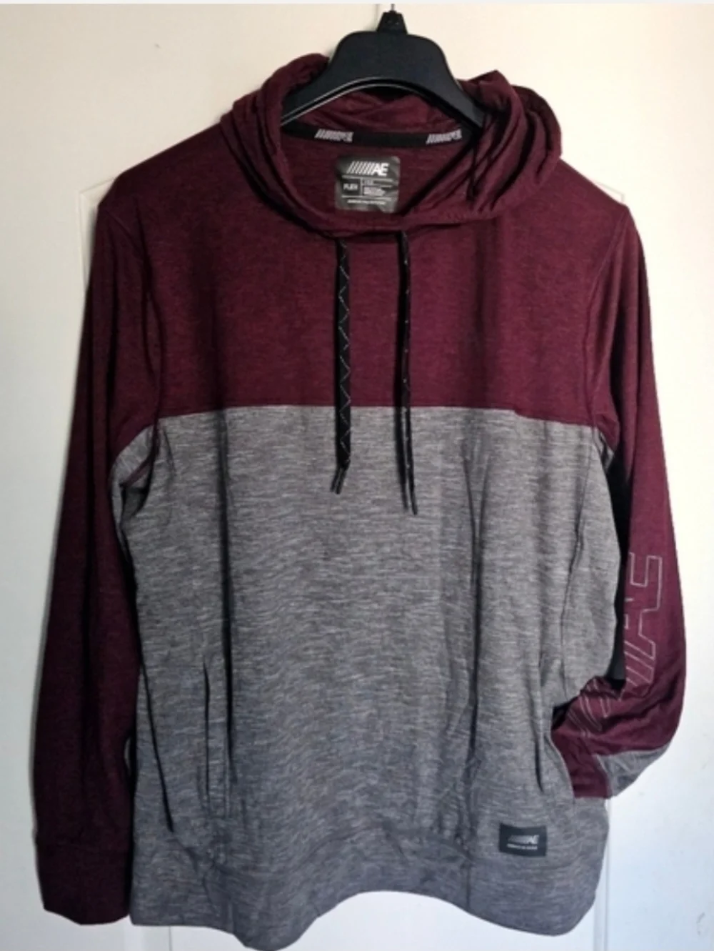 Men's Burgundy Gray Stretch Fabric Hoodie american eagle flex